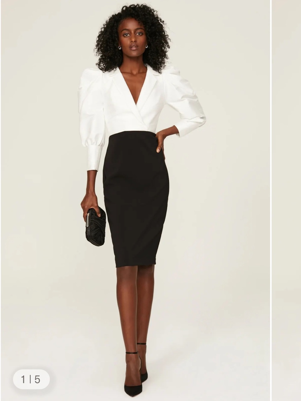 Badgley Mischka White Puff-Sleeve Top Black Pencil dress